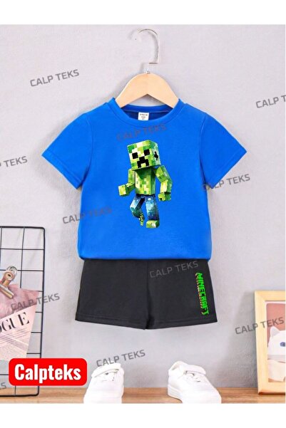 CALP TEKS Комплект от зелени шорти и тениска с принт за деца