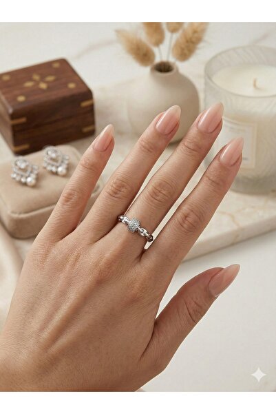 ESRADA Chain Textured Modern Design: Steel Pave Stone Ring