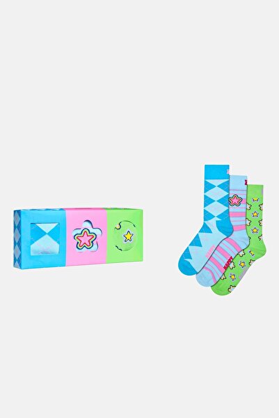 Happy Socks Multi-Colored Mixed Geometric Patterned 3-Piece Cotton Piece Gift...