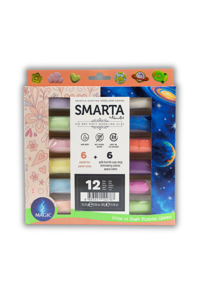 Smarta 12'Lİ MAGİC HAVA İLE KURUYAN MODELLEME HAMURU KİL (6 SOFT + 6 KOZMİK) ...