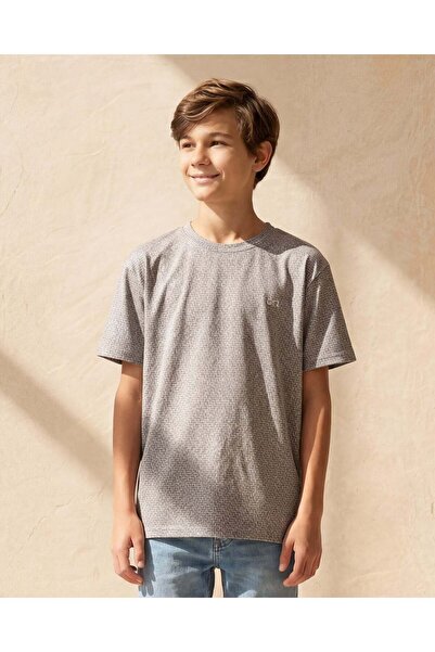 REDTAG Senior Boys Grey Textured T-Shirt