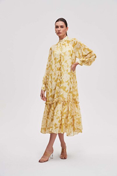 Livia فستان ميدي طويل الأكمام منقوش