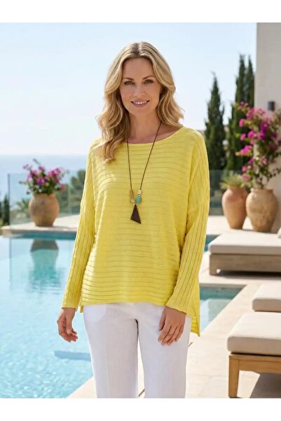 Punta Otantik Yg76165 Corded Fabric Necklace Knitwear Blouse Yellow