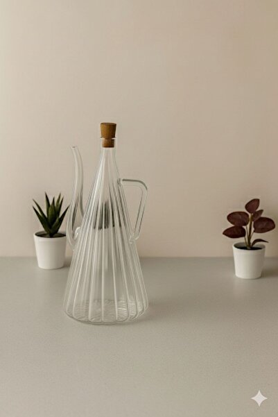 morponi Borosilicate Glass Acacia Lid Striped Glazzy Oil Container 750 ml 1 P...