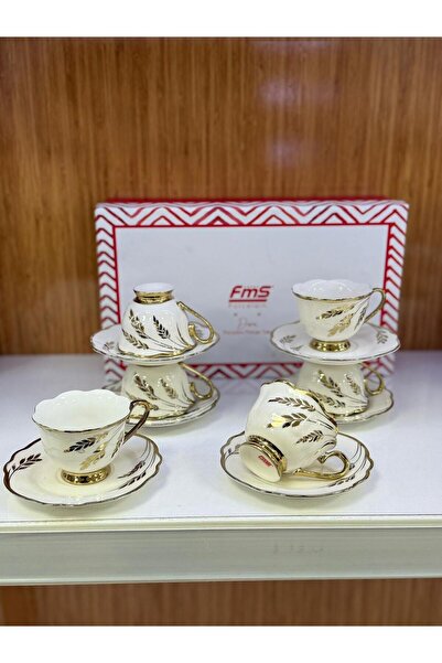 FMS |FMS Duru 6 Kişilik Kahve Fincan Takımı 1211 |Premium |Porselen | Altın Y...