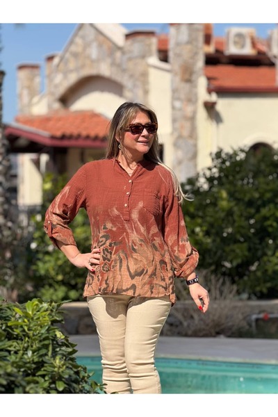 Punta Otantik YG14025 Bluză italiană cu trei nasturi P bumbac K in maro