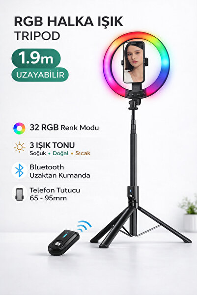 MO DOU Rgb Ring Light 1.9m Selfie Stick with Tripod – Bluetooth Controlled, 3...