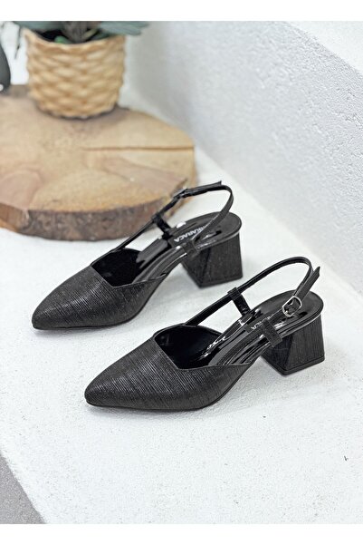 NUR KARACA 26by25909 Open Back 6cm Thick Heel Stiletto Shoes for Women