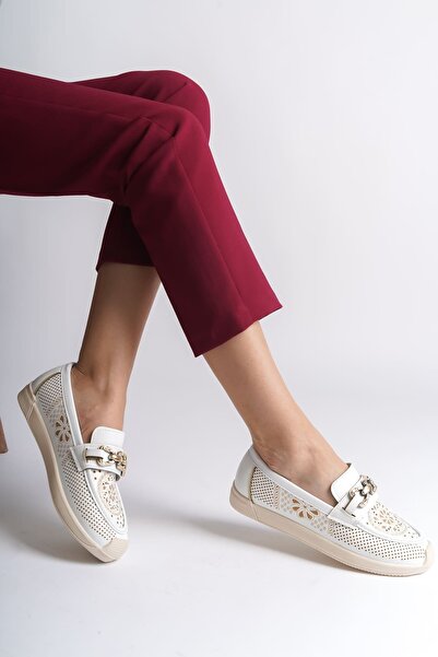 pabucmarketi White Floral Print Women Ballet Flats