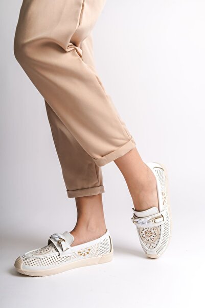 pabucmarketi White Floral Print Women Ballet Flats