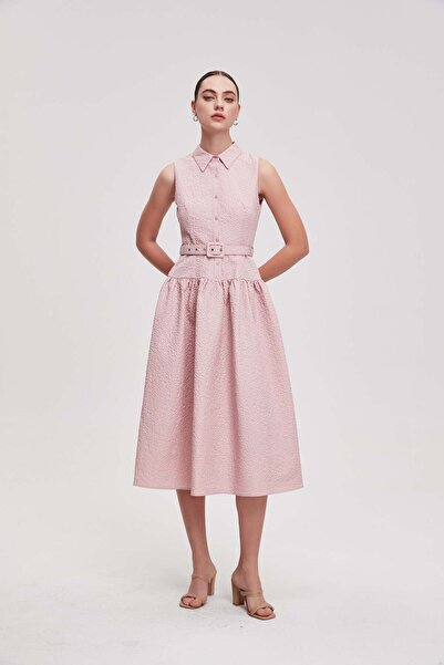 Nichii Sleeveless plain midi dress with belt