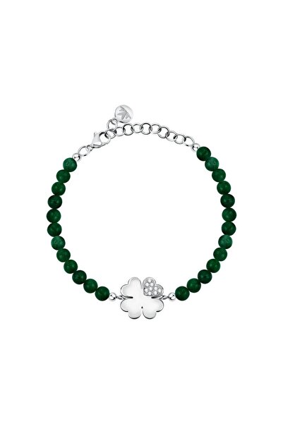 MORELLATO VALENTINA bracelet, Clover, silver stainless steel, green stones, l...