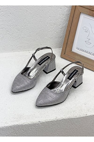 NUR KARACA 26by25909 Open Back 6cm Thick Heel Stiletto Shoes for Women
