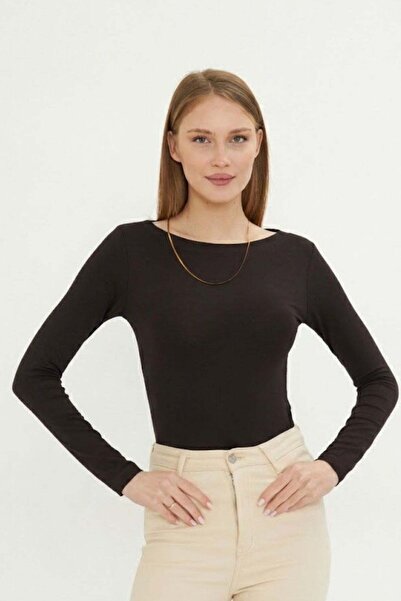 Irmak Kerekli Women's Boat Neck Basic Long Sleeve Body Stretch Fabric Blouse ...