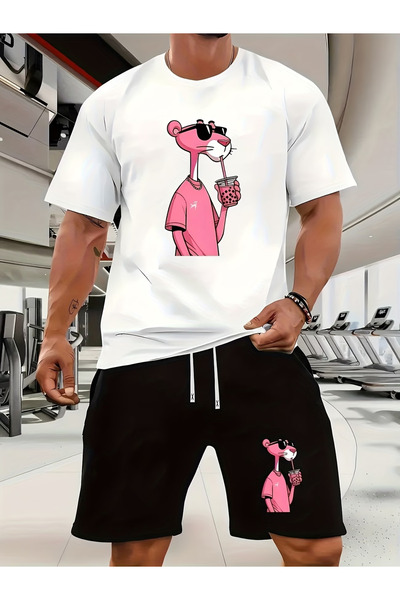 Flow touch Men's Black Printed Oversized Shorts Tracksuit Set