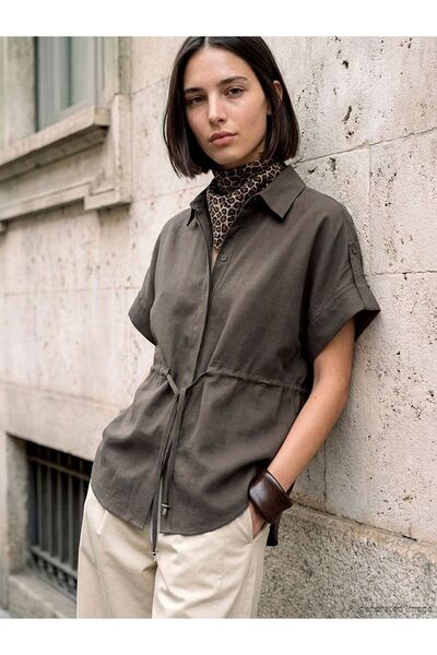 LC Waikiki LCWAIKIKI Κλασικό Γυναικείο Πουκάμισο Oversize με Δέσιμο στη Μέση