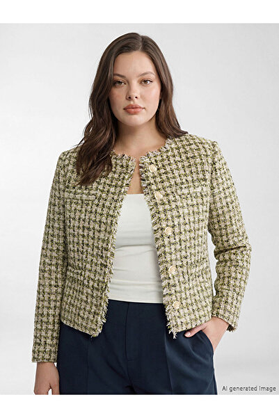 LC Waikiki Gömlek Yaka Ekose Kadın Tüvit Ceket