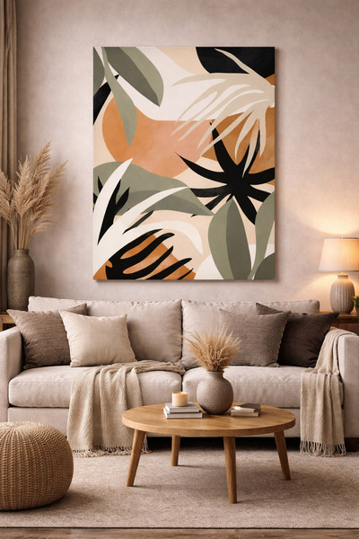 EvimeTablo Modern Soyut Yaprak Kanvas Tablo – Bohem Duvar Dekoru