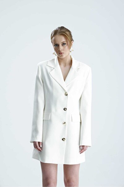 GACA COLLECTION SOARE Sırt Bağlamalı Beyaz Ceket Elbise