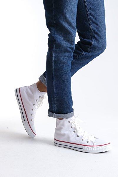 pabucmarketi White Linen Lace-Up Men's Hi Sneakers