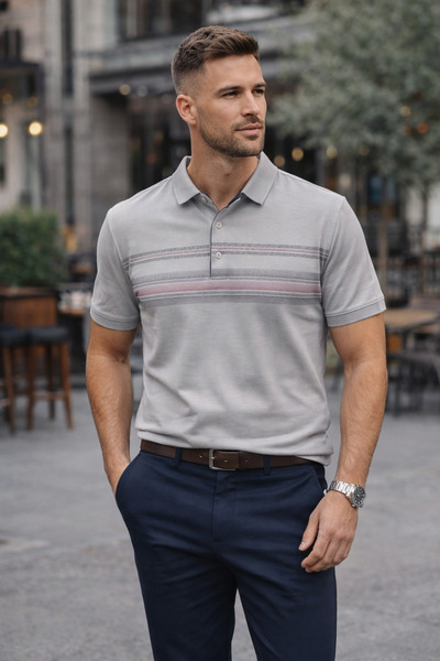 Maccali Muška majica sa polo ovratnikom, udoban kroj, Sa deznom siva