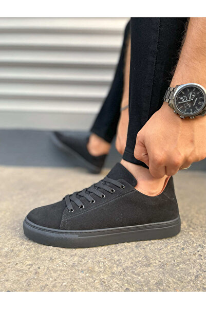 pabucmarketi Black Suede (Black Sole) Lace-Up Men's Shoes Sneakers