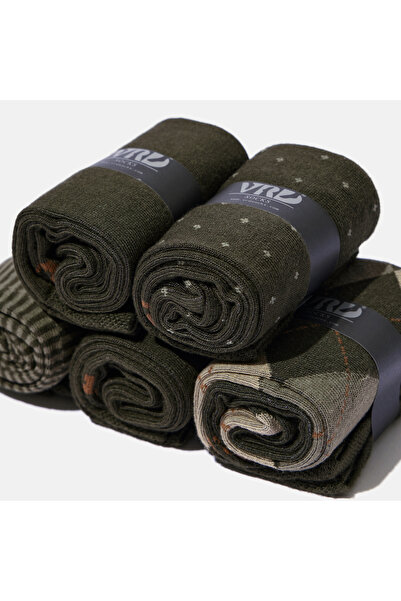 VARDAR SOCKS Dikişsiz Bambu Çorap Jakarlı Yeşil Desenli Renk Erkek Çorap Kutulu 5 Çift Premium Uzun Çorap Mix
