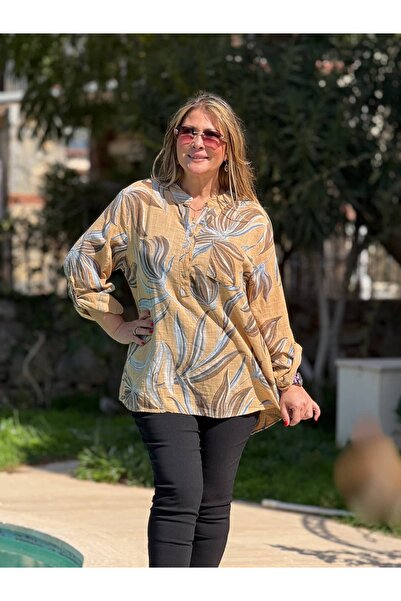 Punta Otantik Yg14080 Italian Three-Button P Cotton K Linen Bluz Camel