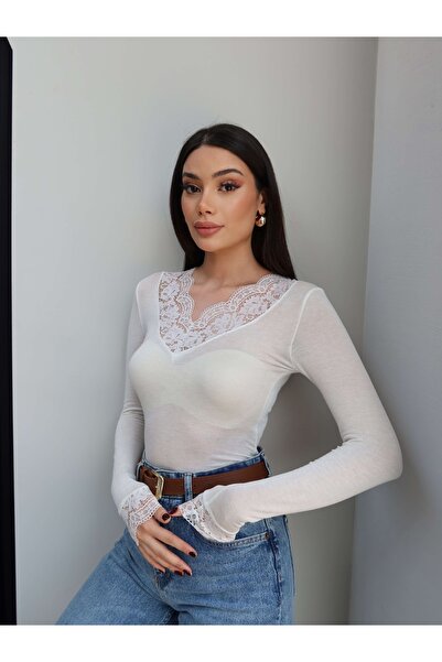 ESRAHELVACI Ovratnik Čipka u Sa kašmir mešavinom bluzi