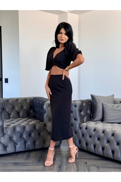 RAMONA BADESCU EXCLUSIVE Γυναικείο μωβ σετ με Κοντό τοπ και μίντι φούστα με κ...