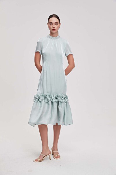 Nichii Short-sleeve ruffled midi dress