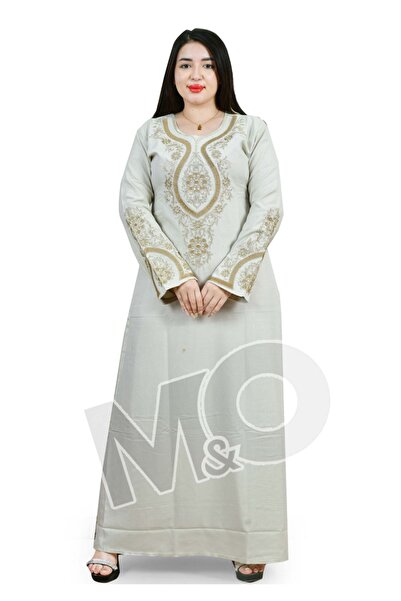 M&O 2 Cotton Linen jalabiya with a modern design, embroidered on the chest wi...