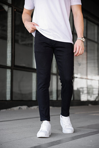 MODAMESTO Men's Black Slim Fit Lycra Jean Trousers