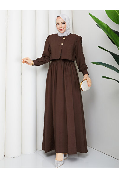 Wual giyim Kadın Modern Kesim Tesettür Takım | Zarif Düğme Detaylı, Yelekli E...