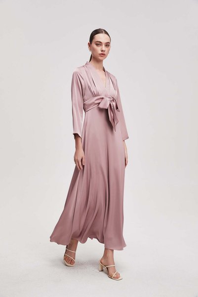 Livia Long-sleeve maxi dress with waist tie