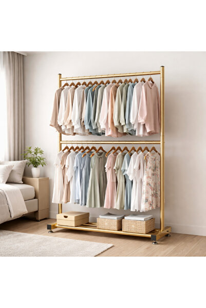 MODALITE Vertical clothes rack, Metal, Foldable, 2 hanger bars, Lower shelf, ...