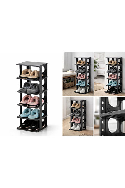 BMHOUSE 6 Katlı Ayakkabılık Plastik Dar Alan Ayakkabı Rafı Çok Amaçlı Modüler...