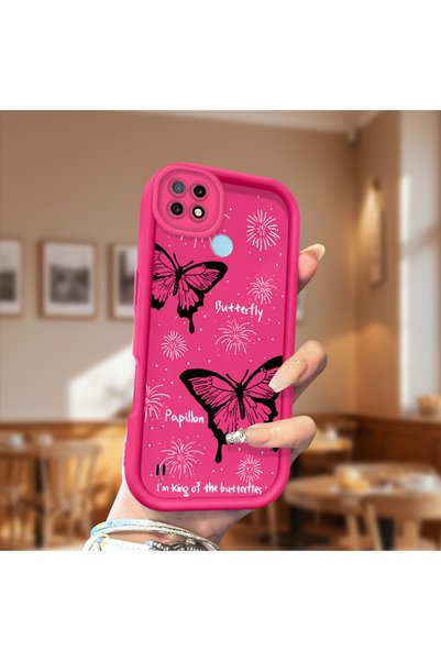 CHICASELUX Silicone Slim Soft Rose Red Phone Case Butterfly Pattern Compatibl...