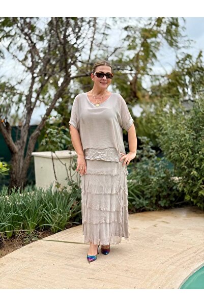 Punta Otantik Nc7266 Italian Pulpayet Frilly İ Silk Lbise Mink