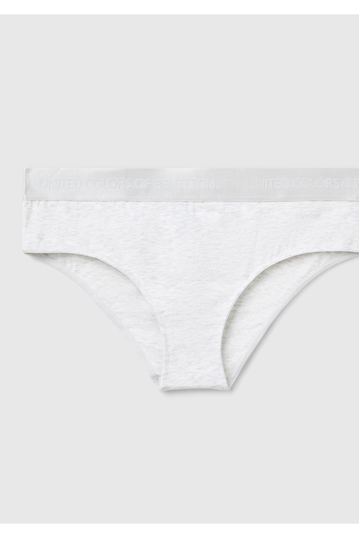 United Colors of Benetton Women's White Mix Cotton Blend Waistband Logo Hipst...