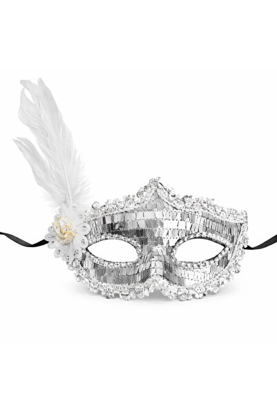 Lisinya قناع الحفلات الفاخر المزين بالترتر الفضي مرصّع بالأحجار - TYGOO