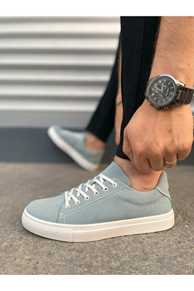 pabucmarketi Blue Suede Lace-Up Men's Sneakers