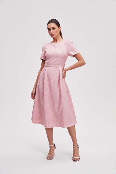 Livia Short-sleeve patterned midi dress with belt