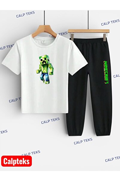 CALP TEKS Single Green Patterned Printed Top and Bottom Children's Set (T-Shi...