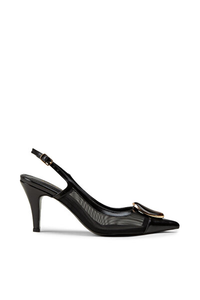 Deery Women's Black Stone Detailed Slingback Heeled Shoes