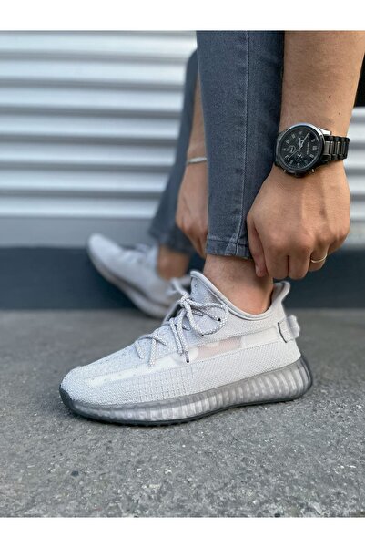 pabucmarketi Gray Lace Detailed Knitwear Men's Sports Shoes
