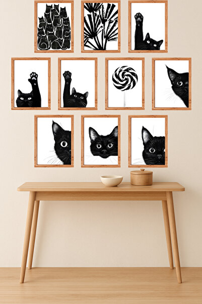 UNT 10-Piece Framed Look Modern Black Cat Wall Poster Painting Set – 15X20 cm...