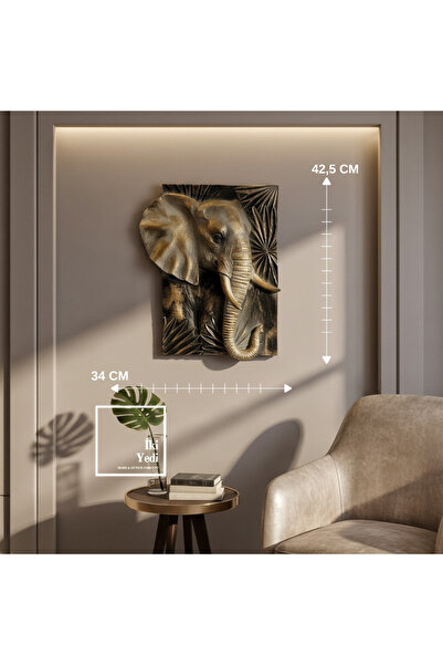 İki Yedi Konsept Branimir 772 Majestic Elephant Kabartmalı Fil Duvar Pano Tab...