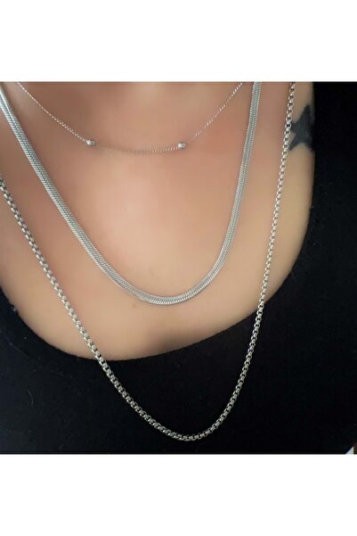 ACAR TAKI Steel 3-Piece Chain Necklace 50+5Cm-Silver Color Acr9417