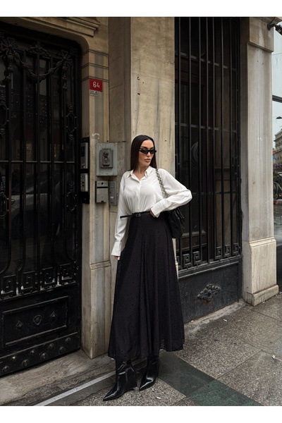 Fav Style Women's High Waist Belt Pack with Guipure Detail Lined Black